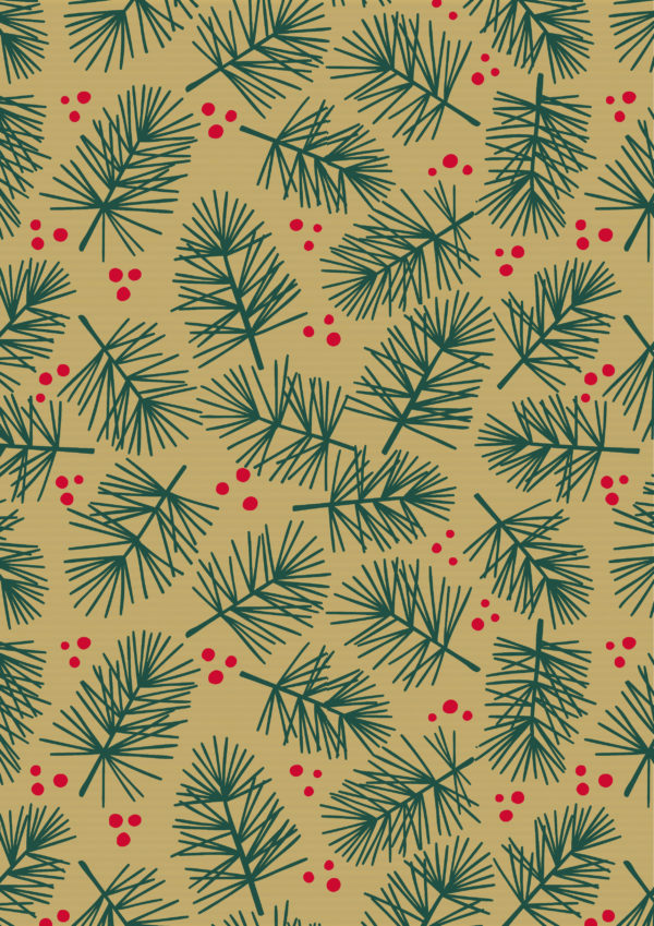Kerstpapier Bruin Kraft Inpakpapier Kerst Pine