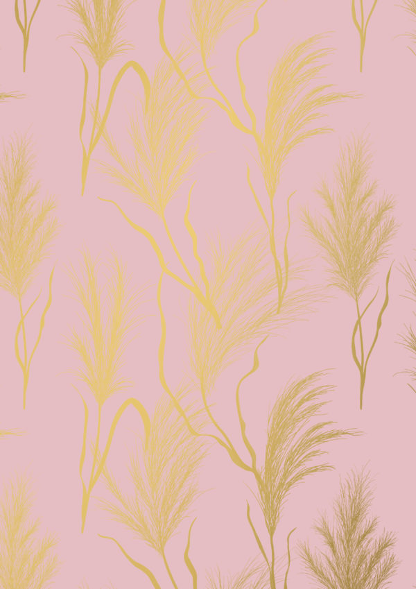 Cadeaupapier Roze Pink Grass Gold