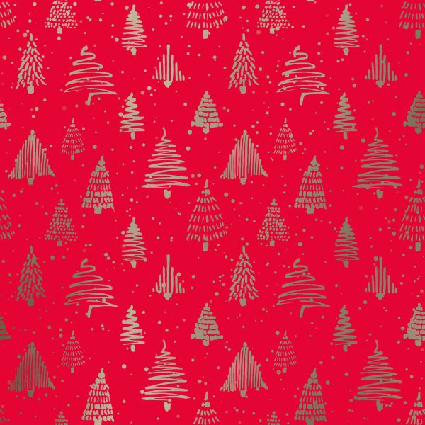 Inpakpapier Kerst Christmas Trees Rood Goud